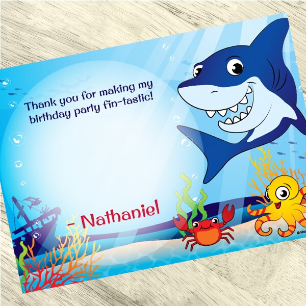 Shark Friends Party Thank You, 5x7-in, Editable PDF Printable by Birthday Direct