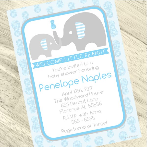 Elephant Little Peanut Blue Baby Shower Invitation, 5x7-in, Editable PDF Printable by Birthday Direct