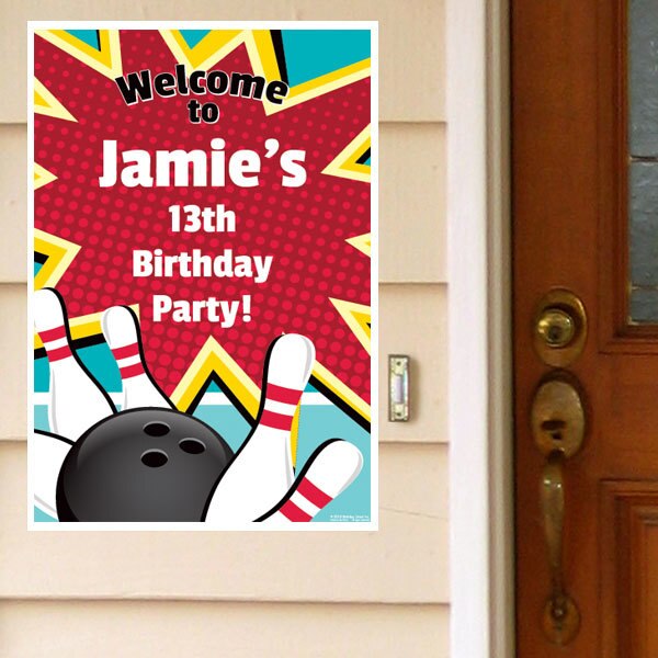 Bowling Party Door Greeter, Editable PDF Printable by Birthday Direct