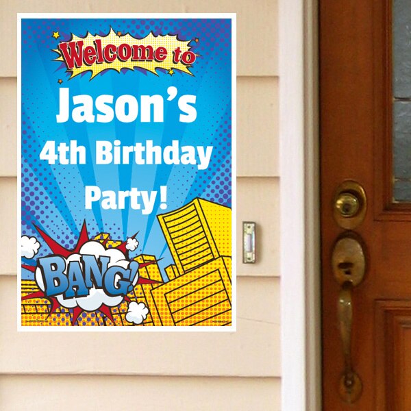 Comic Book Hero Party Door Greeter, Editable PDF Printable by Birthday Direct