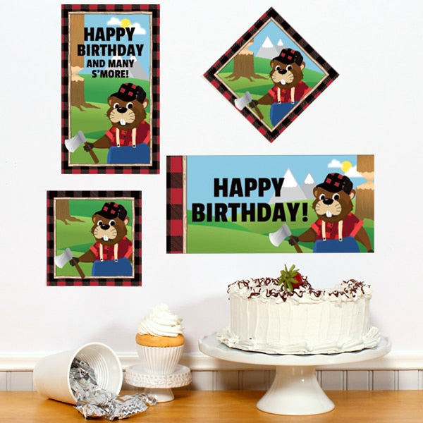 Woodland Lumberjack Beaver Birthday Sign Cutouts Wall Decoration, 8.5x11 Printable PDF by Birthday Direct