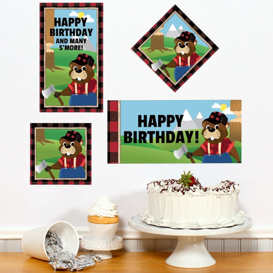 Woodland Lumberjack Beaver Birthday Sign Cutouts Wall Decoration, 8.5x11 Printable PDF by Birthday Direct