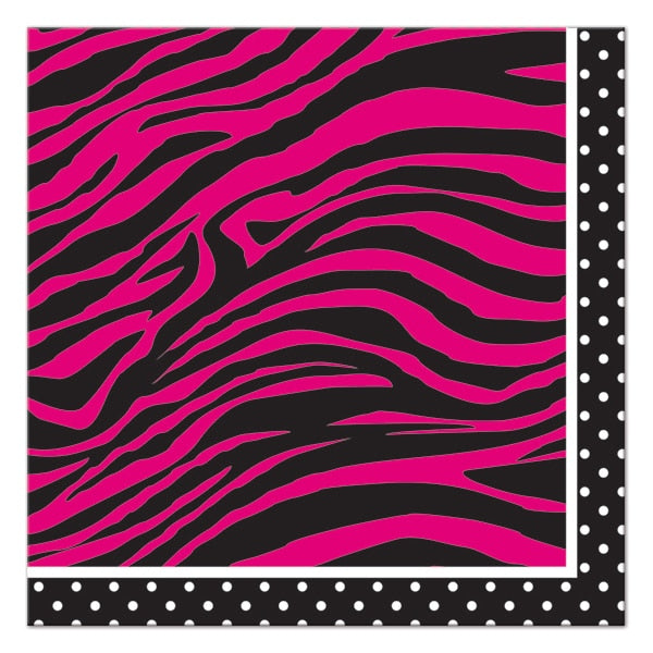 Pink Zebra Print Beverage Napkins, 5 inch fold, set of 16 – BirthdayDirect