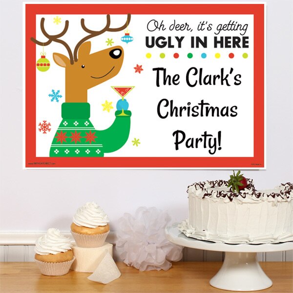 Christmas Ugly Sweater Party Sign, Editable Canva Template by Birthday Direct