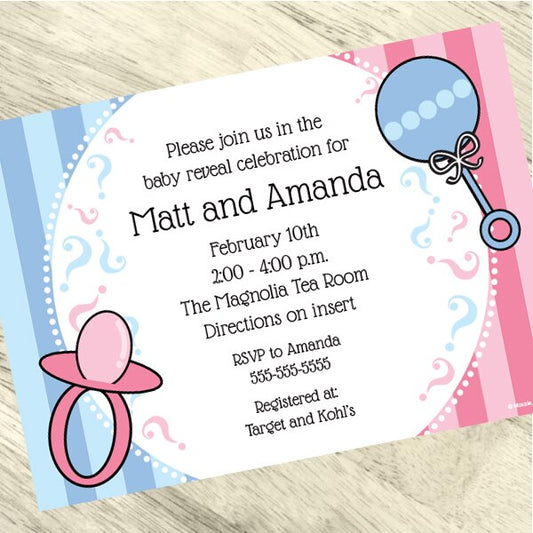 Pink or Blue Gender Reveal Invitation, 5x7-in, Editable PDF Printable by Birthday Direct