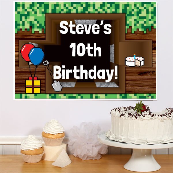 Pixel Craft Party Sign, Editable PDF Printable by Birthday Direct