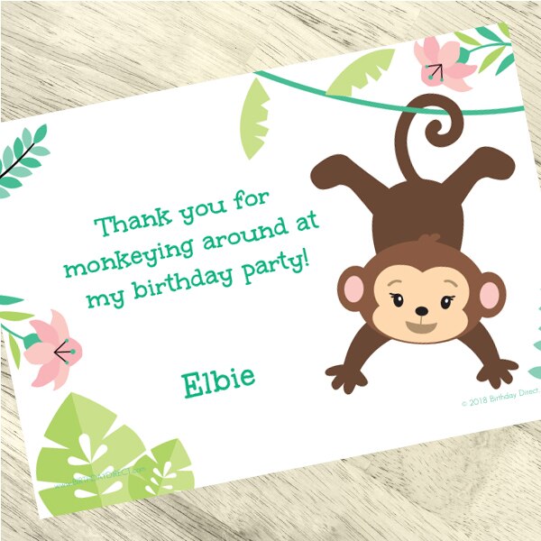 Little Monkey Party Thank You, 5x7-in, Editable PDF Printable by Birthday Direct