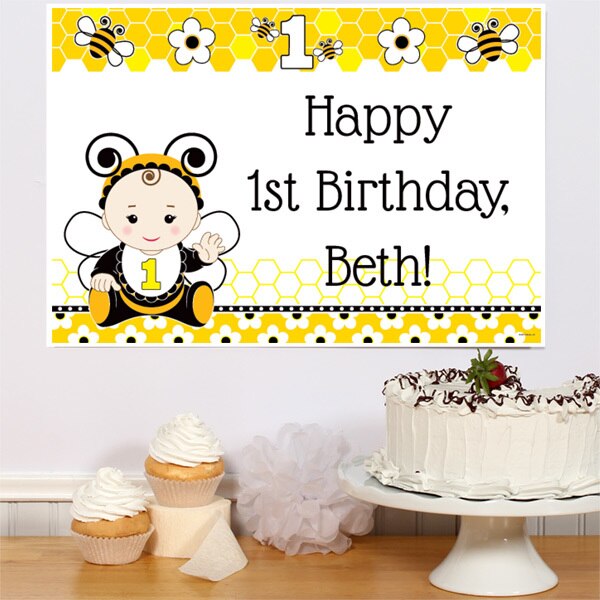 Bumble Bee 1st Birthday Sign, 8.5x11 Editable PDF Printable by Birthday Direct
