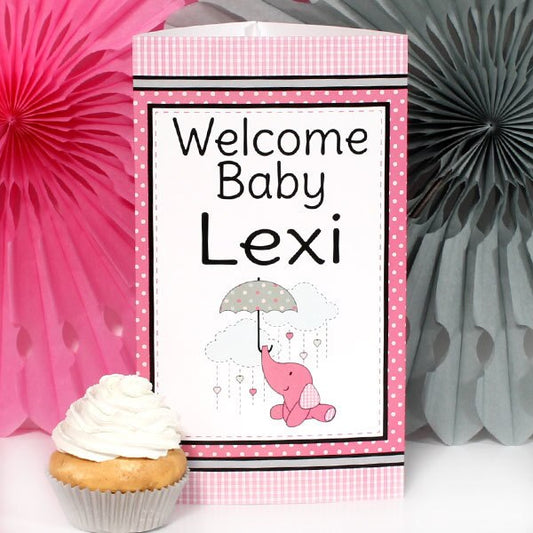 Elephant Pink Baby Shower Centerpiece, 10 inch Editable PDF Printable by Birthday Direct