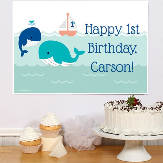 Little Whale Blue 1st Birthday Sign, Editable PDF Printable by Birthday Direct