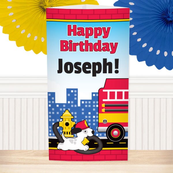 Little Firefighter Dog Birthday Centerpiece, 10 inch Editable Canva Template by Birthday Direct