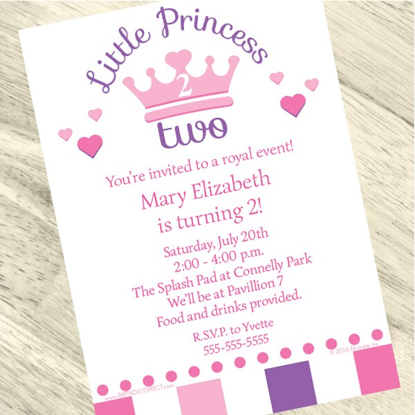 Little Princess 2nd Birthday Invitation, 5x7-in, Editable PDF Printable by Birthday Direct