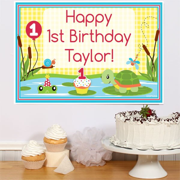 Frog and Turtle 1st Birthday Sign, Editable PDF Printable by Birthday Direct