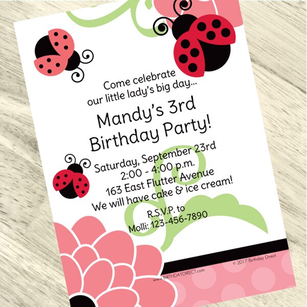 Little Ladybug Party Invitation, 5x7-in, Editable PDF Printable by Birthday Direct