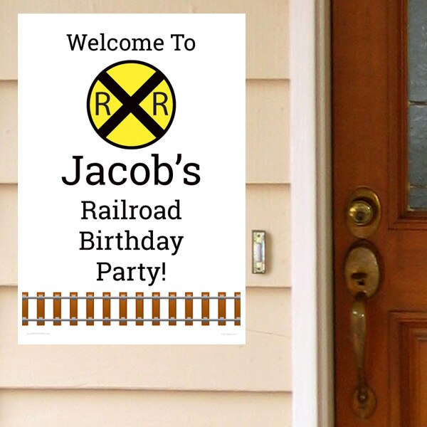 Railroad Crossing Party Door Greeter, Editable PDF Printable by Birthday Direct