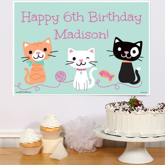 Little Cat Party Sign, 8.5x11 Editable PDF Printable by Birthday Direct