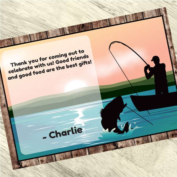 Bass Fishing Party Thank You, 5x7-in, Editable PDF Printable by Birthday Direct