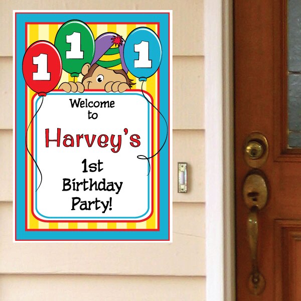 Monkey Cute 1st Birthday Welcome Sign, Editable Canva Template by Birthday Direct