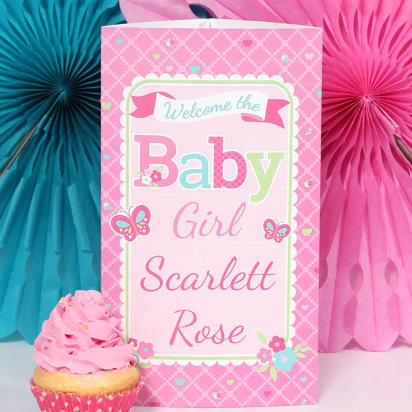 Welcome Girl Baby Shower Centerpiece, 10 inch Editable Canva Template by Birthday Direct