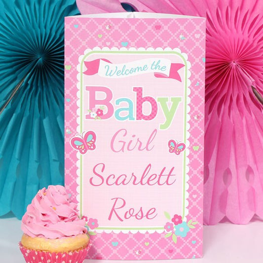 Welcome Girl Baby Shower Centerpiece, 10 inch Editable PDF Printable by Birthday Direct