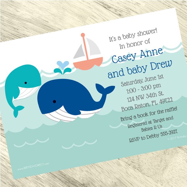 Little Whale Blue Baby Shower Invitation, 5x7-in, Editable PDF Printable by Birthday Direct