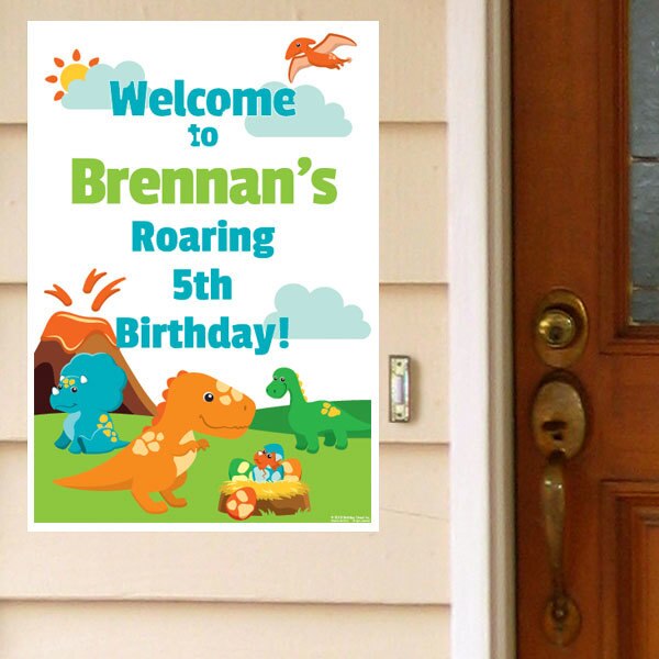 Little Dinosaur Party Door Greeter, Editable PDF Printable by Birthday Direct