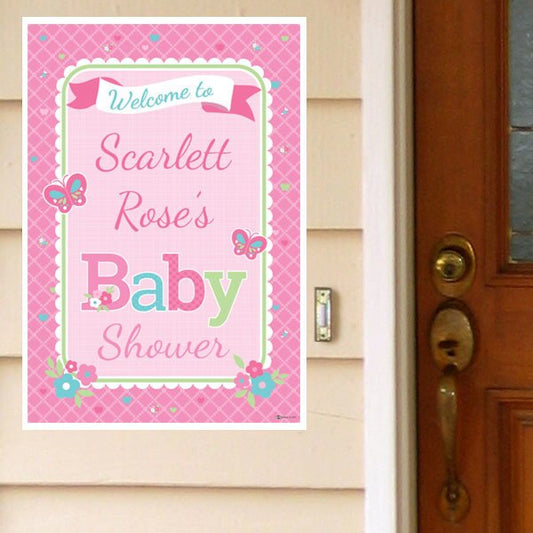 Welcome Girl Baby Shower Door Greeter, Editable PDF Printable by Birthday Direct