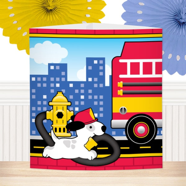 Little Firefighter Dog Party Centerpiece, Editable Canva Template by Birthday Direct