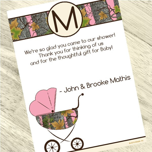 Camouflage Pink Baby Shower Thank You, 5x7-in, Editable PDF Printable by Birthday Direct