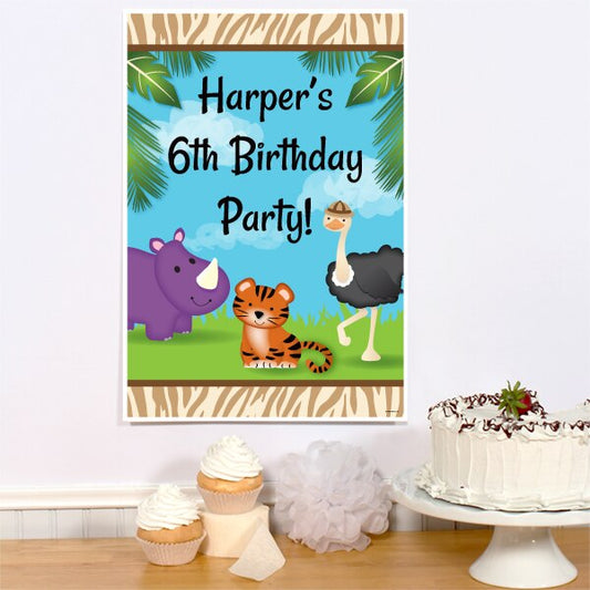 Jungle Animals Party Sign, 8.5x11 Editable PDF Printable by Birthday Direct