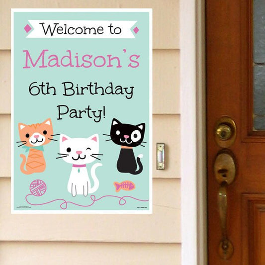 Little Cat Party Door Greeter, 8.5x11 Editable PDF Printable by Birthday Direct