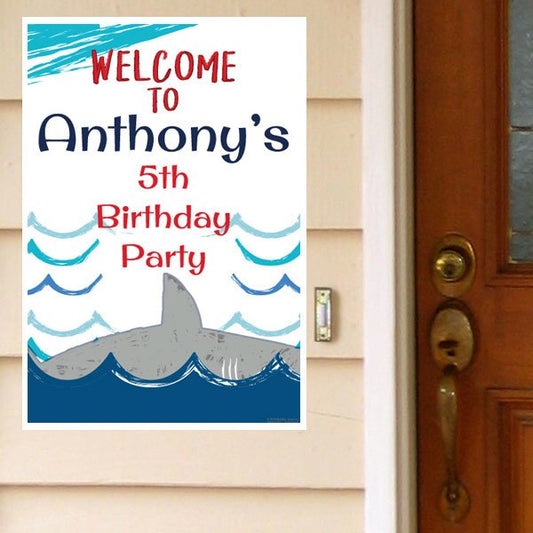 Shark Splash Party Door Greeter, Editable PDF Printable by Birthday Direct