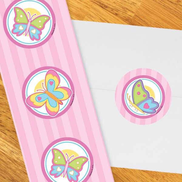 Butterfly Garden Party 2-in Circle, 8.5x11 Printable PDF by Birthday Direct