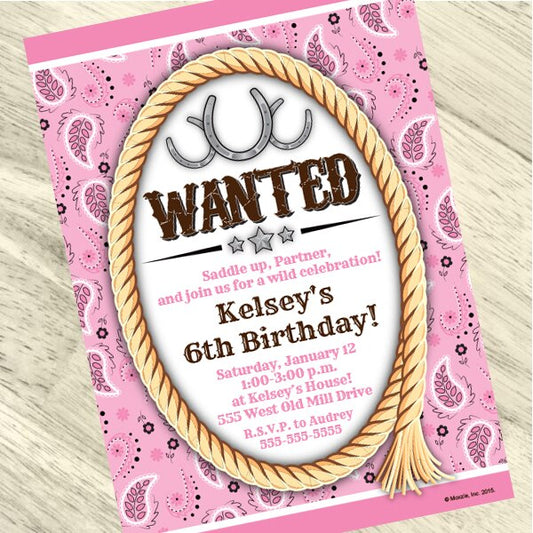 Bandana Pink Party Invitation, 5x7-in, Editable PDF Printable by Birthday Direct
