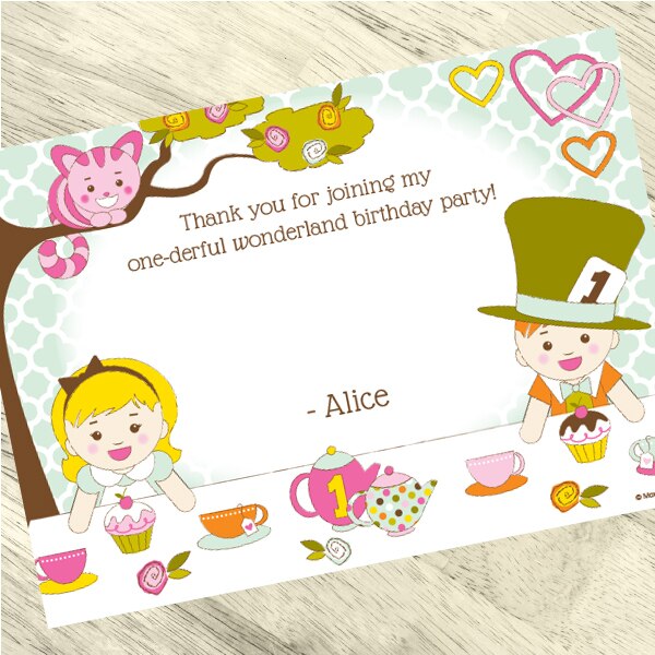 Alice in One-derland 1st Birthday Thank You, 5x7-in, Editable PDF Printable by Birthday Direct