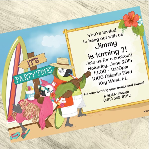 Parrot in Paradise Party Invitation, 5x7-in, Editable PDF Printable by Birthday Direct