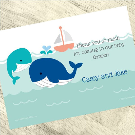 Little Whale Blue Baby Shower Thank You, 5x7-in, Editable PDF Printable by Birthday Direct