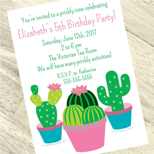 Cactus Party Invitation, 5x7-in, Editable PDF Printable by Birthday Direct