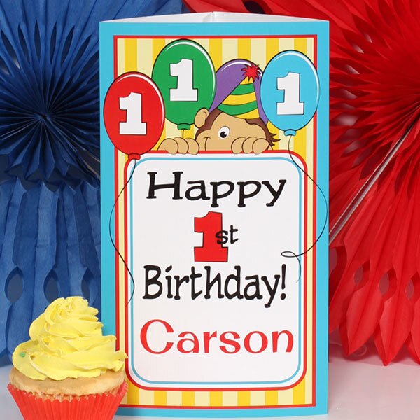 Monkey Cute 1st Birthday Centerpiece, 10 inch Editable PDF Printable by Birthday Direct