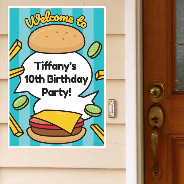 Hamburger Party Door Greeter, Editable PDF Printable by Birthday Direct