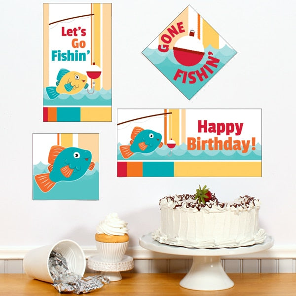 Little Fish Birthday Sign Cutouts Wall Decoration, 8.5x11 Printable PDF by Birthday Direct