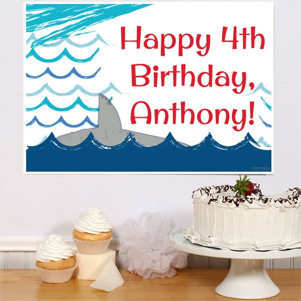 Shark Splash Party Sign, Editable Canva Template by Birthday Direct