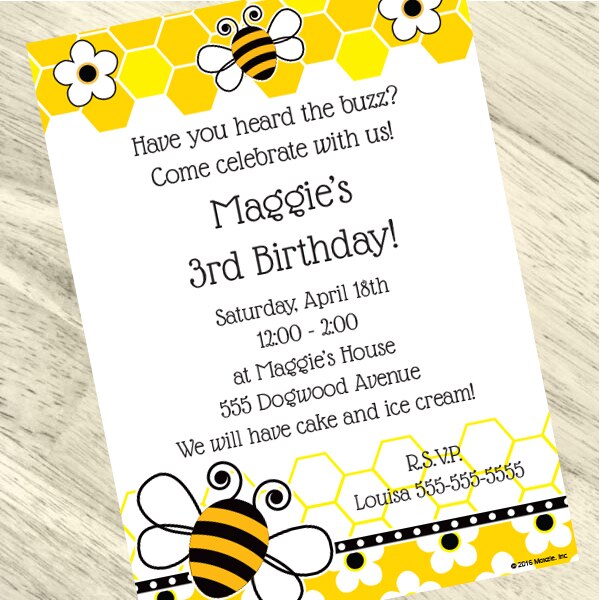 Bumble Bee Party Invitation, 5x7-in, Editable Canva Template by Birthday Direct