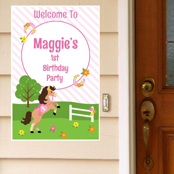 Playful Pony 1st Birthday Welcome Sign, Editable Canva Template by Birthday Direct