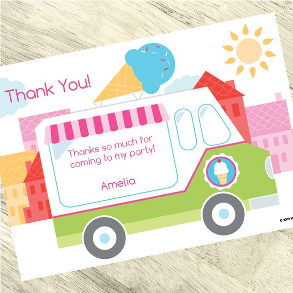 Ice Cream Party Thank You, 5x7-in, Editable PDF Printable by Birthday Direct