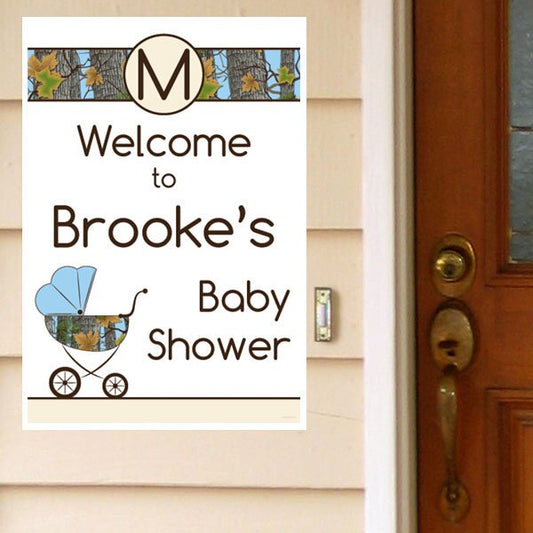 Camouflage Blue Baby Shower Door Greeter, Editable PDF Printable by Birthday Direct