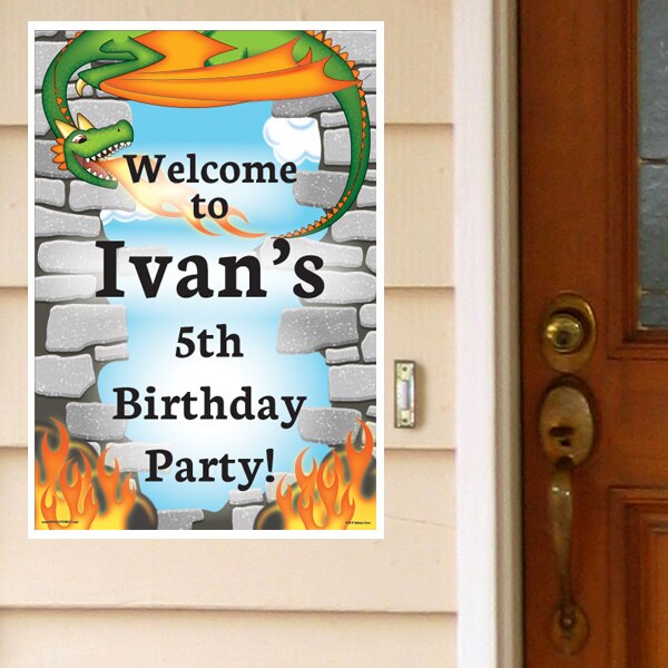 Dragon Castle Party Door Greeter, Editable PDF Printable by Birthday Direct