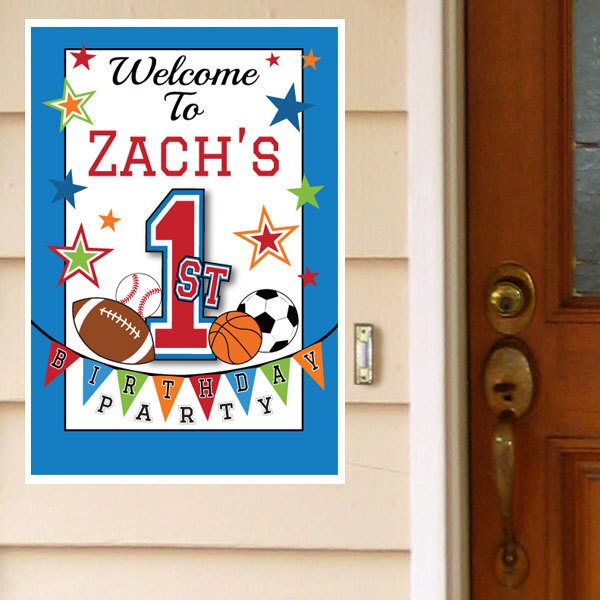 Little Sport 1st Birthday Welcome Sign, Editable Canva Template by Birthday Direct