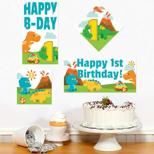 Little Dinosaur 1st Birthday Sign Cutouts Wall Decoration, Editable Canva Template by Birthday Direct