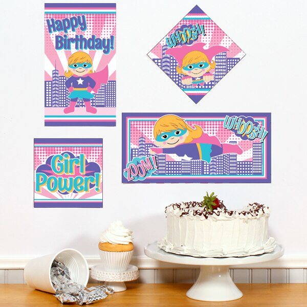 Super Girl Power Birthday Sign Cutouts Wall Decoration, Editable Canva Template by Birthday Direct